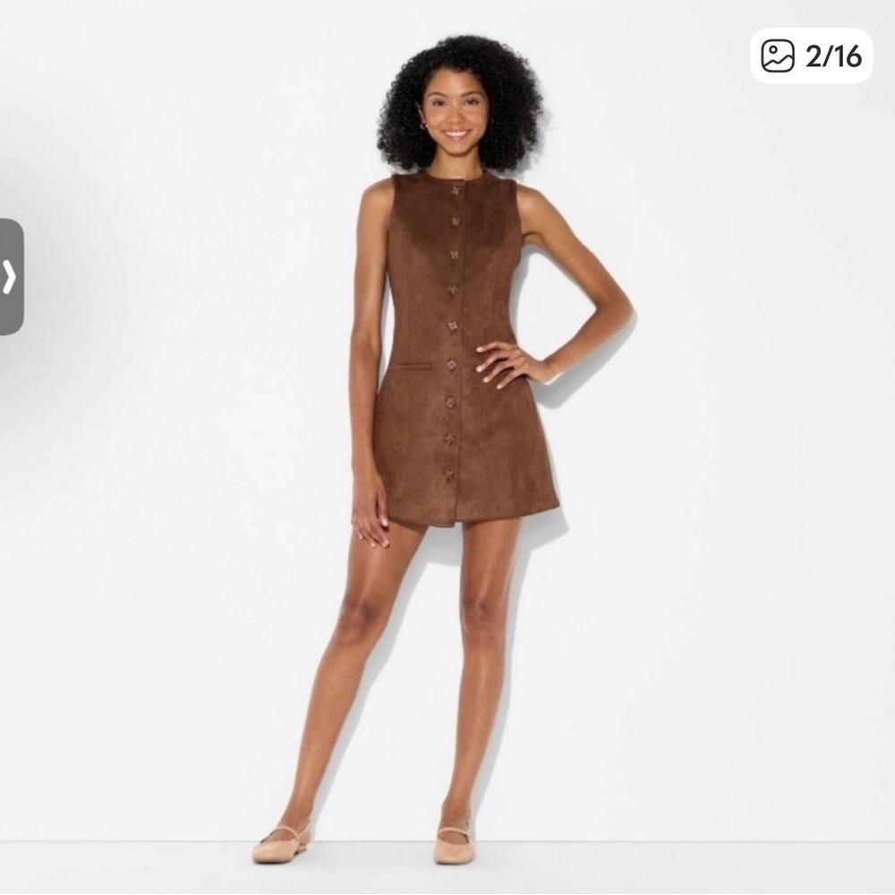 Women's Faux Suede Button-Front Mini A-Line Dress